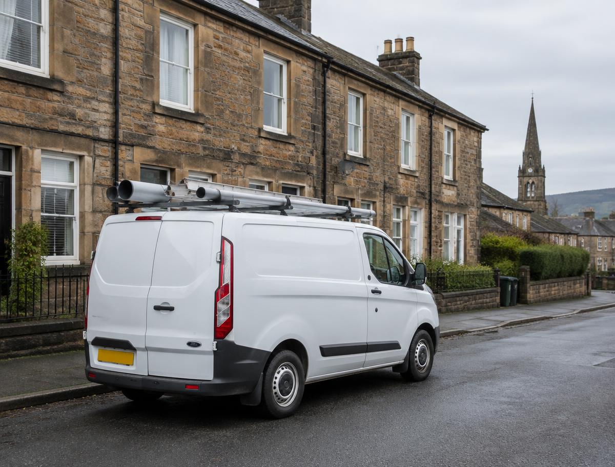 A Central Scotland Plumbing van on a residential street